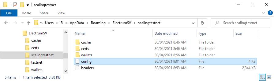 The config file location on Windows.